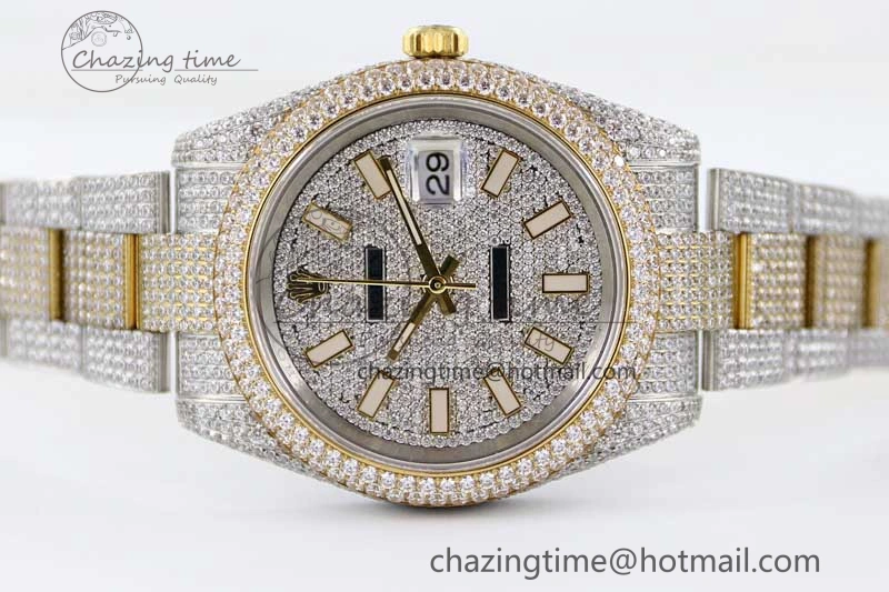 Datejust 41 SS YG Full Diamonds TWF 1:1 Best Edition Diamonds Stick Markers Dial on Bracelet A EasyMatch 2398