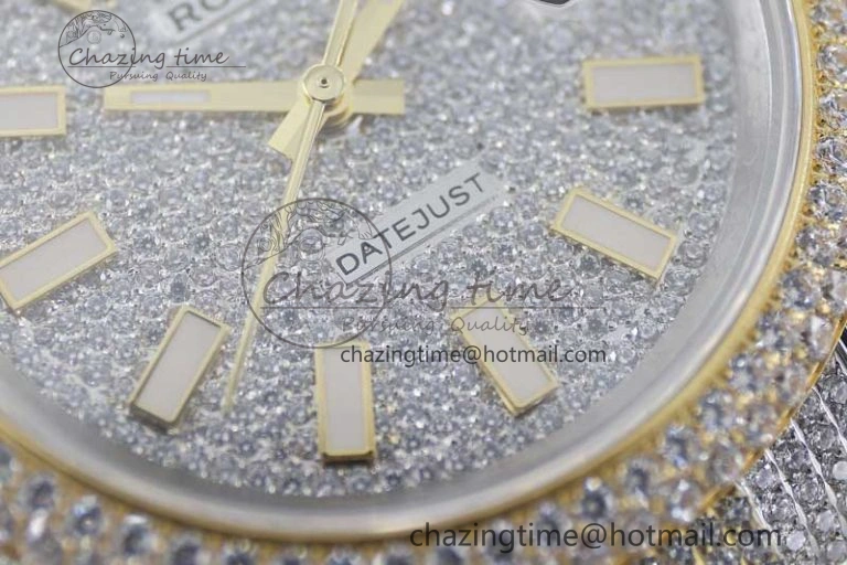 Datejust 41 SS YG Full Diamonds TWF 1:1 Best Edition Diamonds Stick Markers Dial on Bracelet A EasyMatch 2398