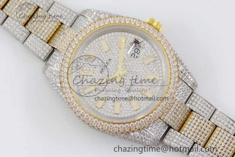 Datejust 41 SS YG Full Diamonds TWF 1:1 Best Edition Diamonds Stick Markers Dial on Bracelet A EasyMatch 2398