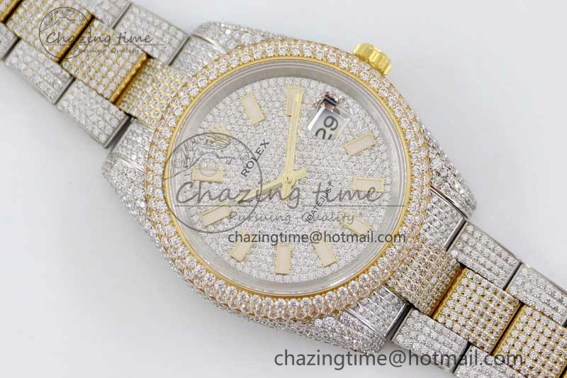 Datejust 41 SS YG Full Diamonds TWF 1:1 Best Edition Diamonds Stick Markers Dial on Bracelet A EasyMatch 2398
