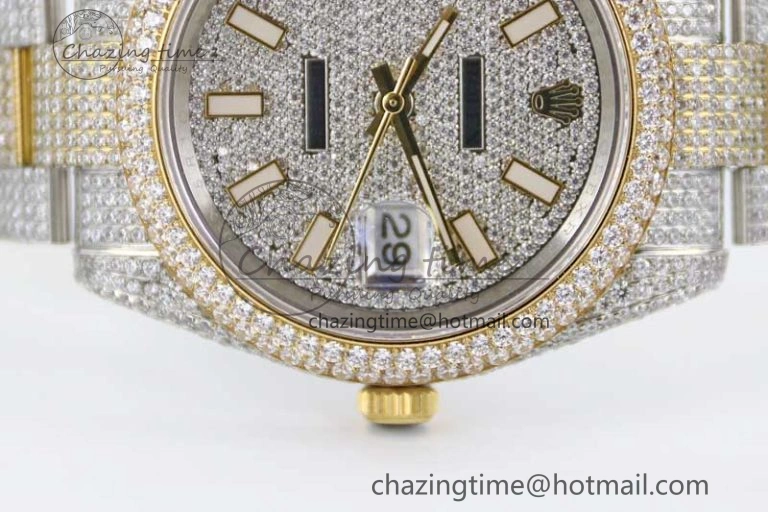 Datejust 41 SS YG Full Diamonds TWF 1:1 Best Edition Diamonds Stick Markers Dial on Bracelet A EasyMatch 2398