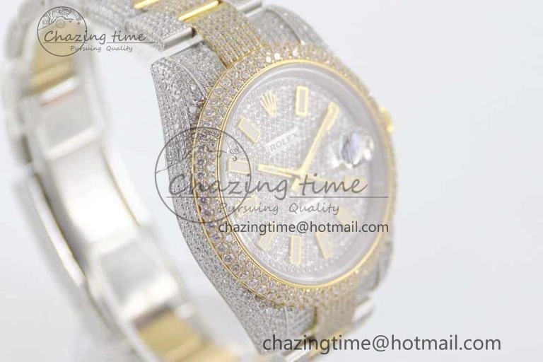 Datejust 41 SS YG Full Diamonds TWF 1:1 Best Edition Diamonds Stick Markers Dial on Bracelet A EasyMatch 2398