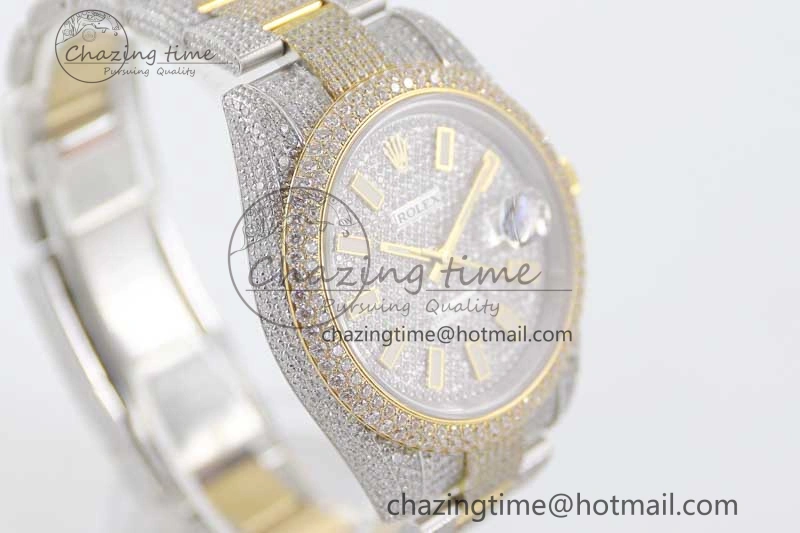 Datejust 41 SS YG Full Diamonds TWF 1:1 Best Edition Diamonds Stick Markers Dial on Bracelet A EasyMatch 2398