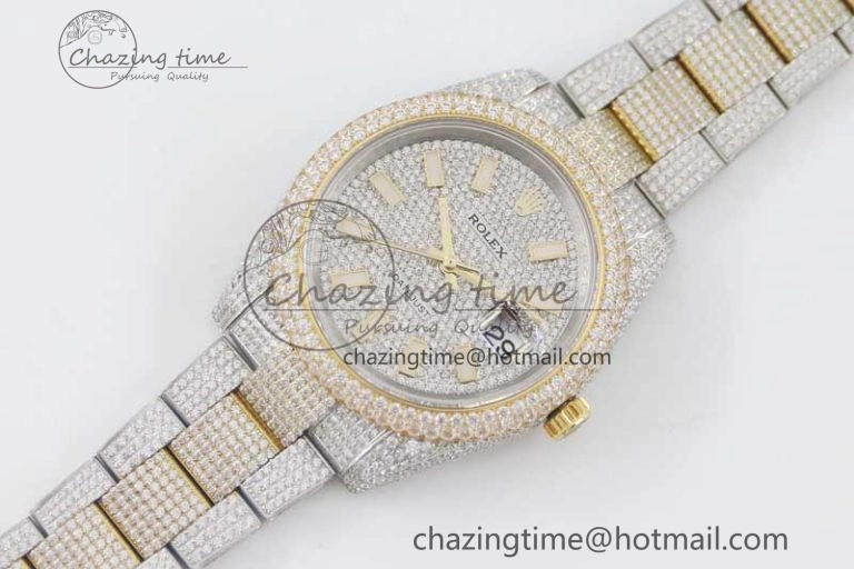 Datejust 41 SS YG Full Diamonds TWF 1:1 Best Edition Diamonds Stick Markers Dial on Bracelet A EasyMatch 2398