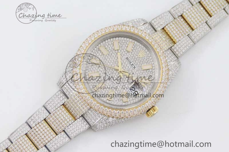 Datejust 41 SS YG Full Diamonds TWF 1:1 Best Edition Diamonds Stick Markers Dial on Bracelet A EasyMatch 2398