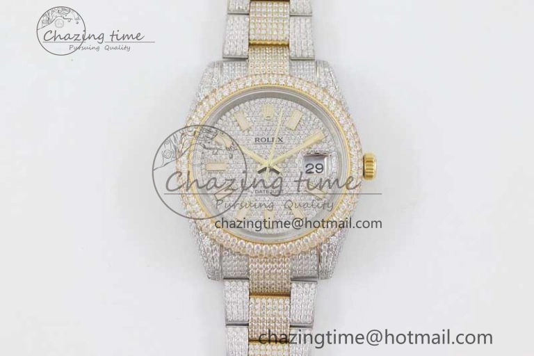 Datejust 41 SS YG Full Diamonds TWF 1:1 Best Edition Diamonds Stick Markers Dial on Bracelet A EasyMatch 2398