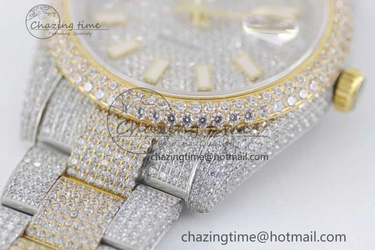 Datejust 41 SS YG Full Diamonds TWF 1:1 Best Edition Diamonds Stick Markers Dial on Bracelet A EasyMatch 2398