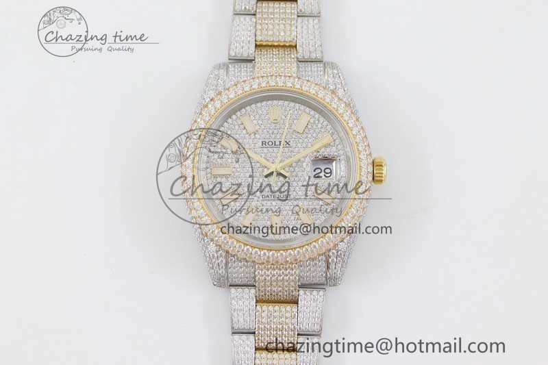 Datejust 41 SS YG Full Diamonds TWF 1:1 Best Edition Diamonds Stick Markers Dial on Bracelet A EasyMatch 2398
