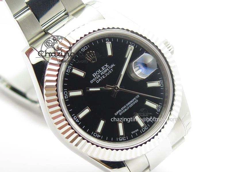 Bright Datejust II 116334 SS 41mm Black Dial Sticks Markers On SS Bracelet A 3891