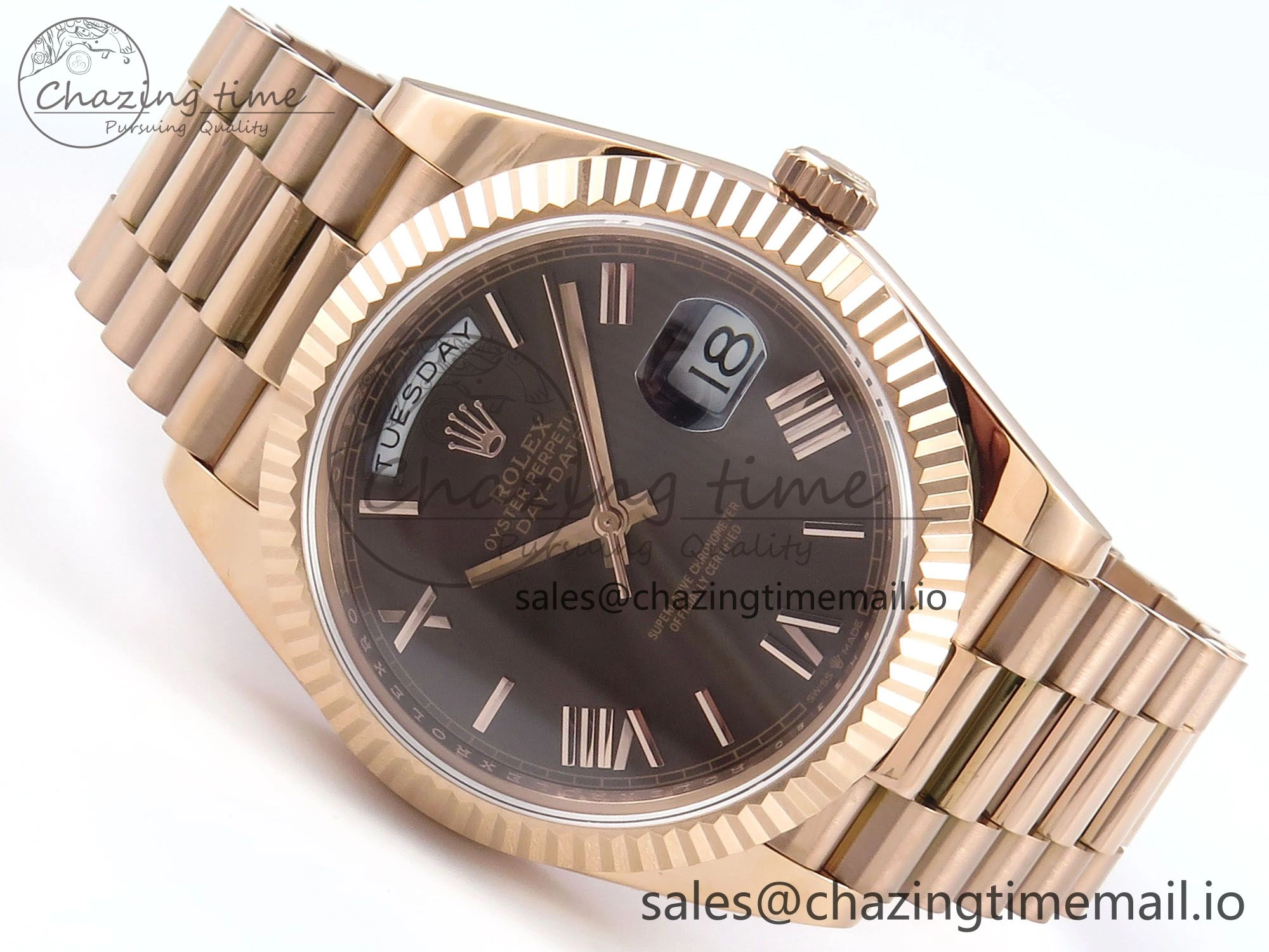 Trendsetting Day Date 128235 36mm RG KF 1:1 Best Edition Brown Roman Dial On President Bracelet A2836 (Gain Weight) 647