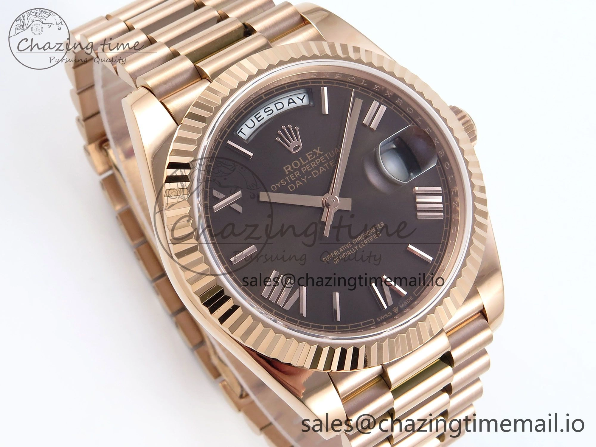 Trendsetting Day Date 128235 36mm RG KF 1:1 Best Edition Brown Roman Dial On President Bracelet A2836 (Gain Weight) 647