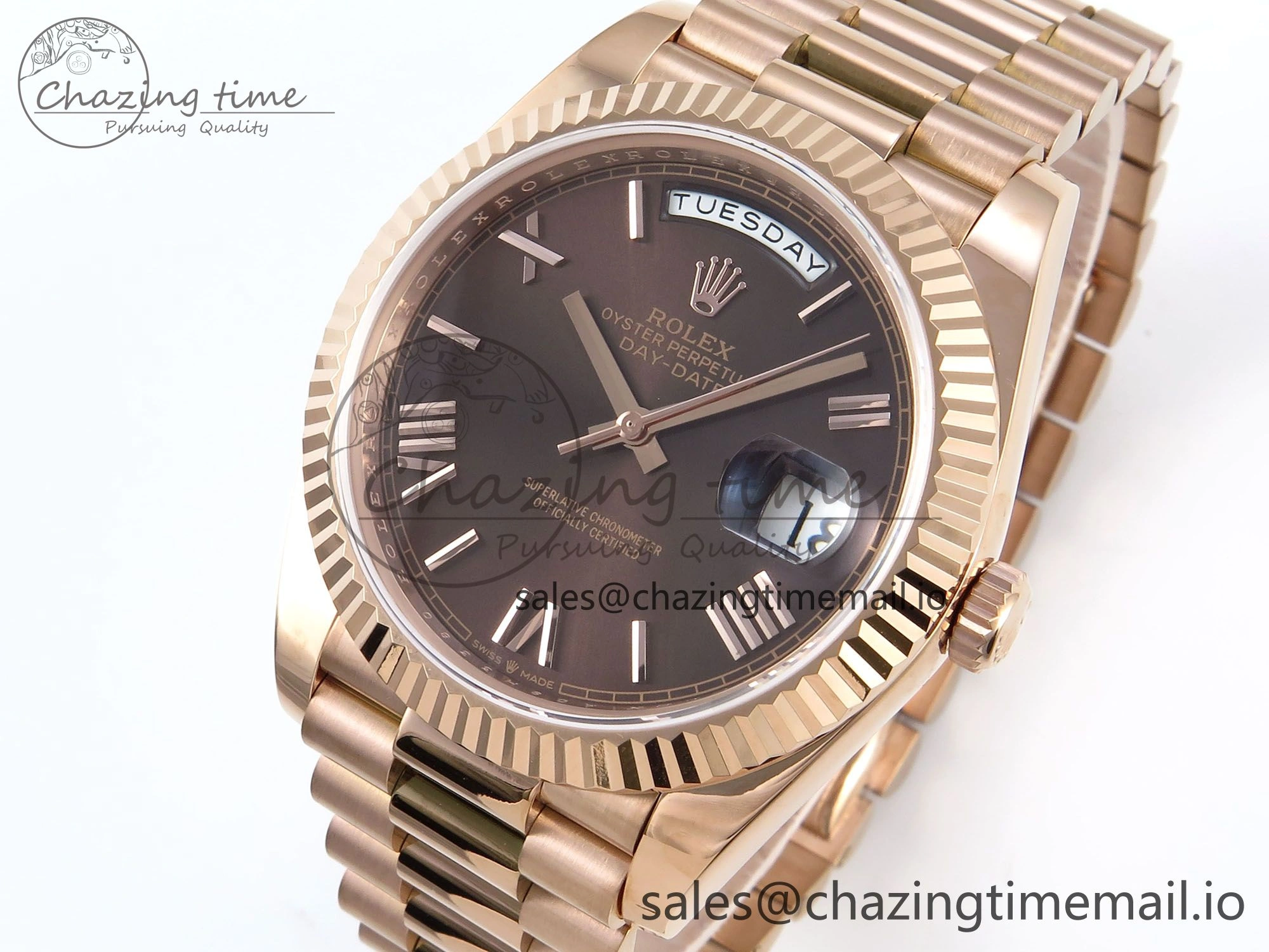 Trendsetting Day Date 128235 36mm RG KF 1:1 Best Edition Brown Roman Dial On President Bracelet A2836 (Gain Weight) 647