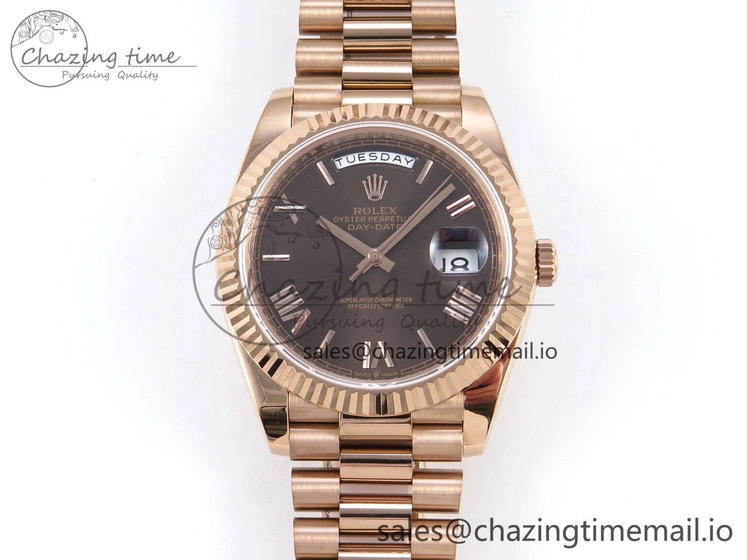Trendsetting Day Date 128235 36mm RG KF 1:1 Best Edition Brown Roman Dial On President Bracelet A2836 (Gain Weight) 647
