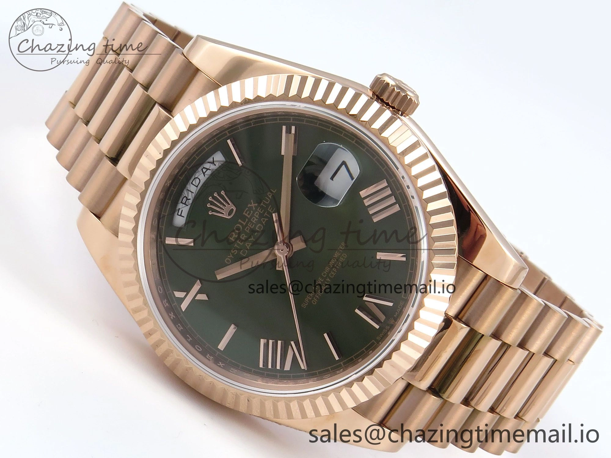 Seasonal Day Date 128235 36mm RG KF 1:1 Best Edition Green Roman Dial On President Bracelet A2836 (Gain Weight) 644