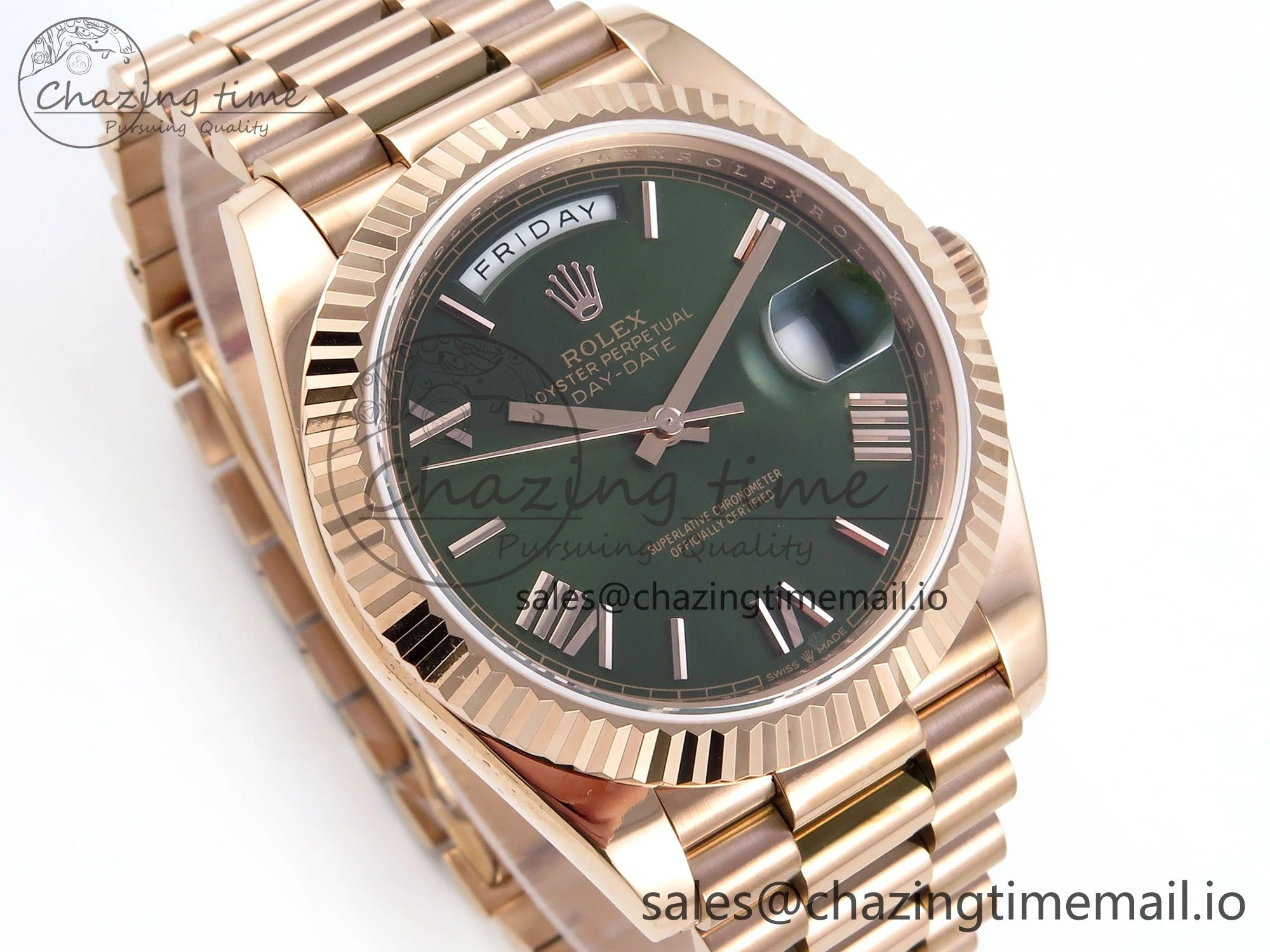 Seasonal Day Date 128235 36mm RG KF 1:1 Best Edition Green Roman Dial On President Bracelet A2836 (Gain Weight) 644