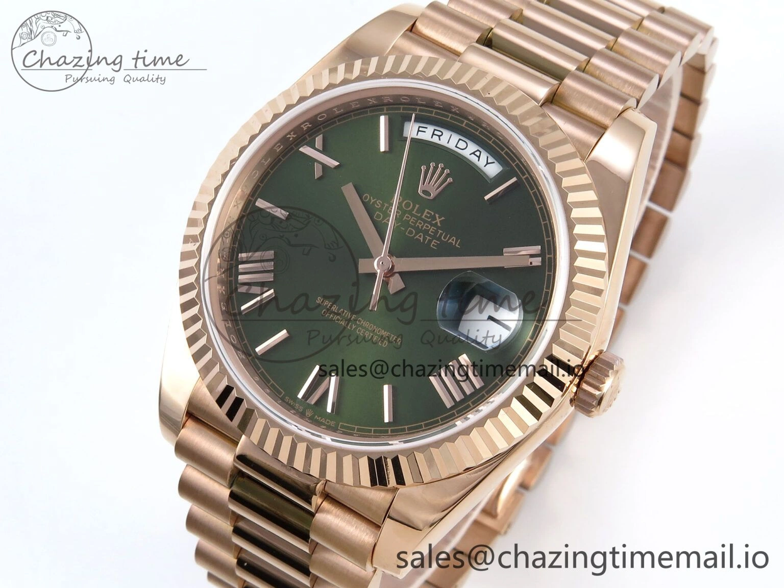 Seasonal Day Date 128235 36mm RG KF 1:1 Best Edition Green Roman Dial On President Bracelet A2836 (Gain Weight) 644