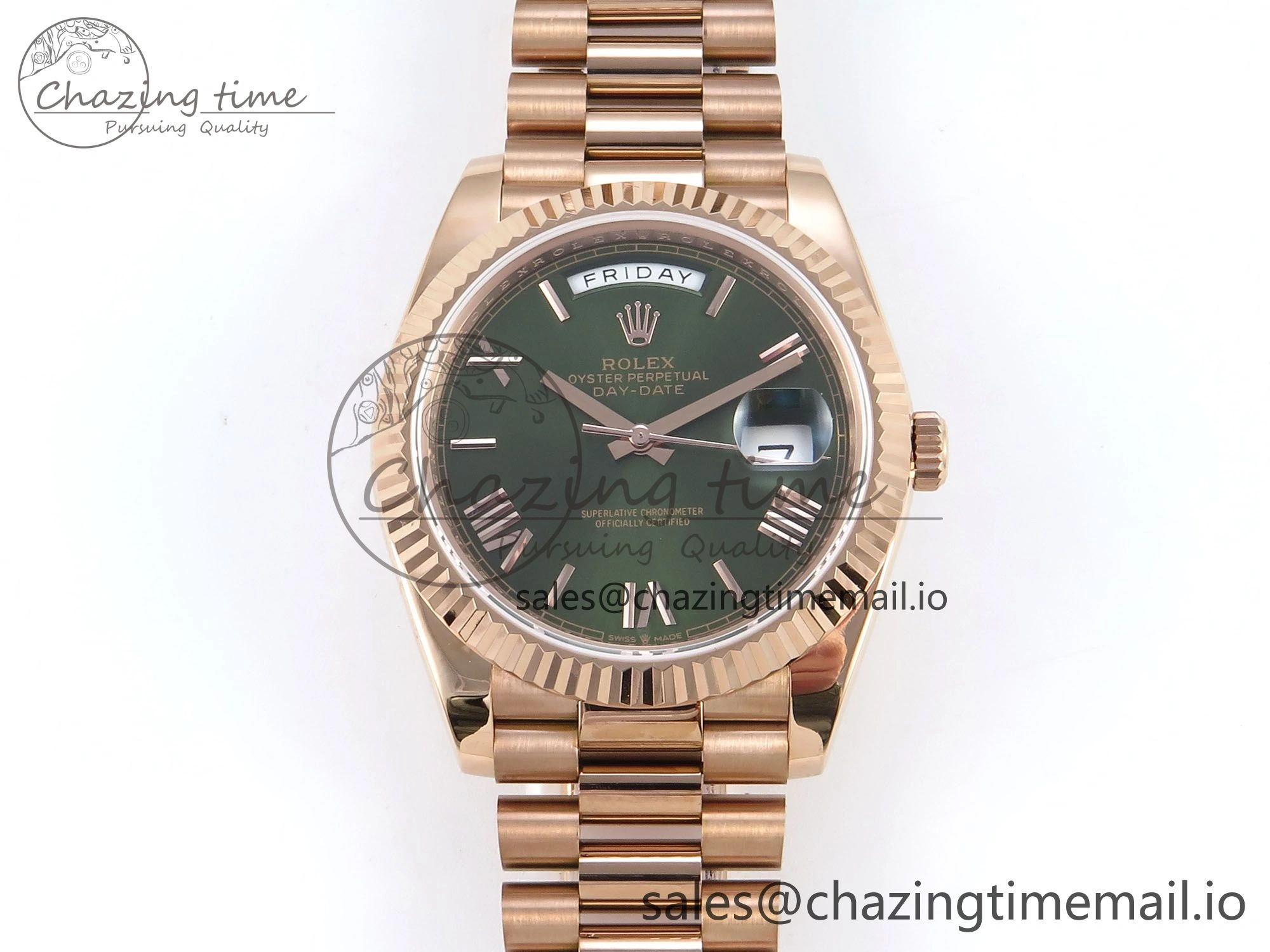 Seasonal Day Date 128235 36mm RG KF 1:1 Best Edition Green Roman Dial On President Bracelet A2836 (Gain Weight) 644