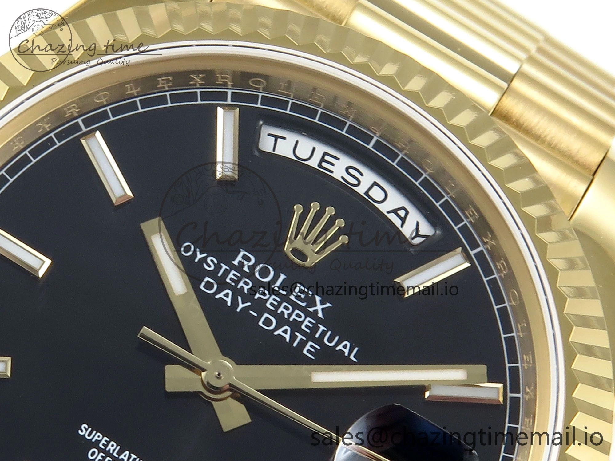 Trendy Day Date 128238 36mm YG KF 1:1 Best Edition Black Dial Stick Marker On President Bracelet A2836 (Gain Weight) 648