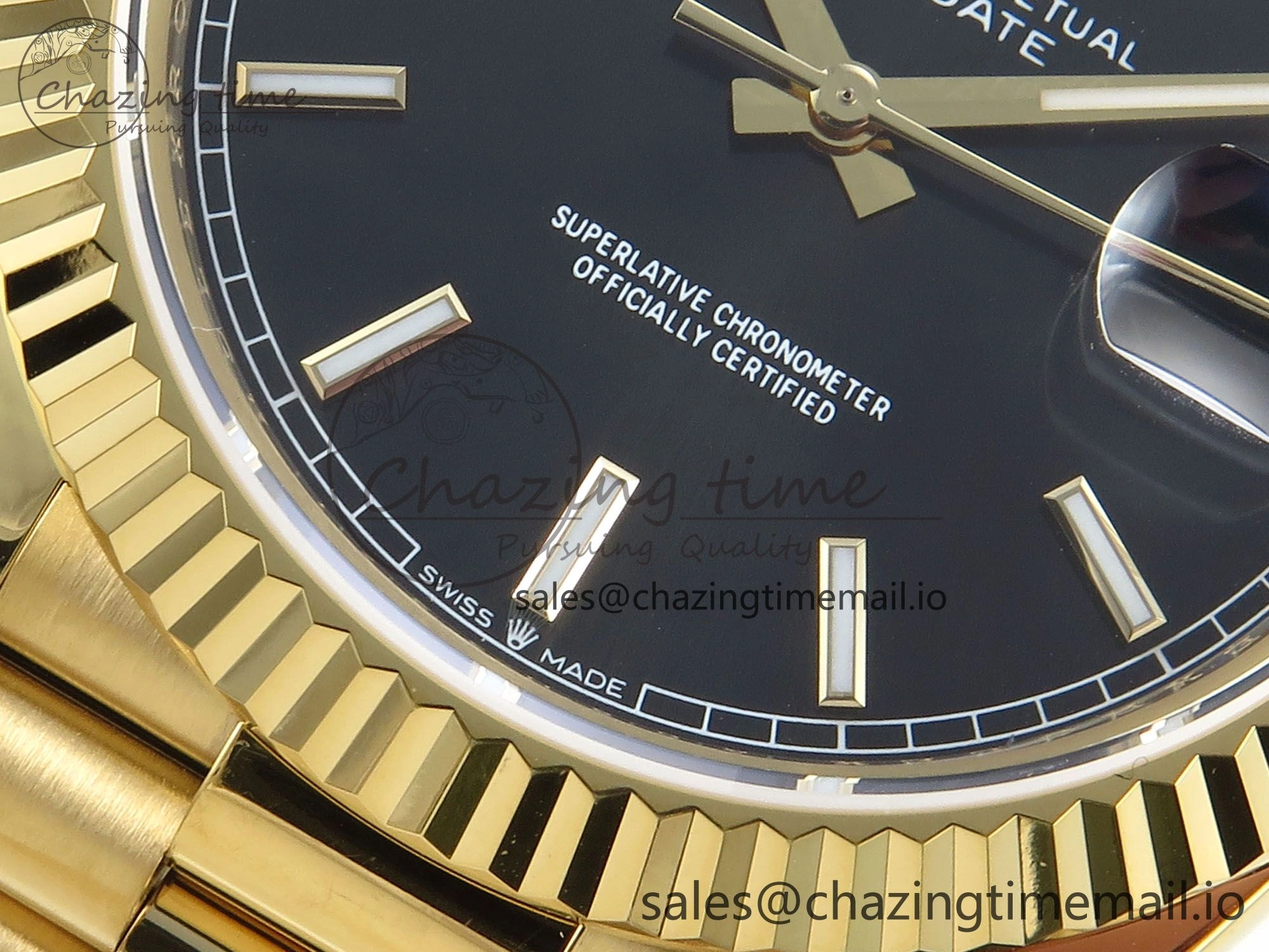 Trendy Day Date 128238 36mm YG KF 1:1 Best Edition Black Dial Stick Marker On President Bracelet A2836 (Gain Weight) 648