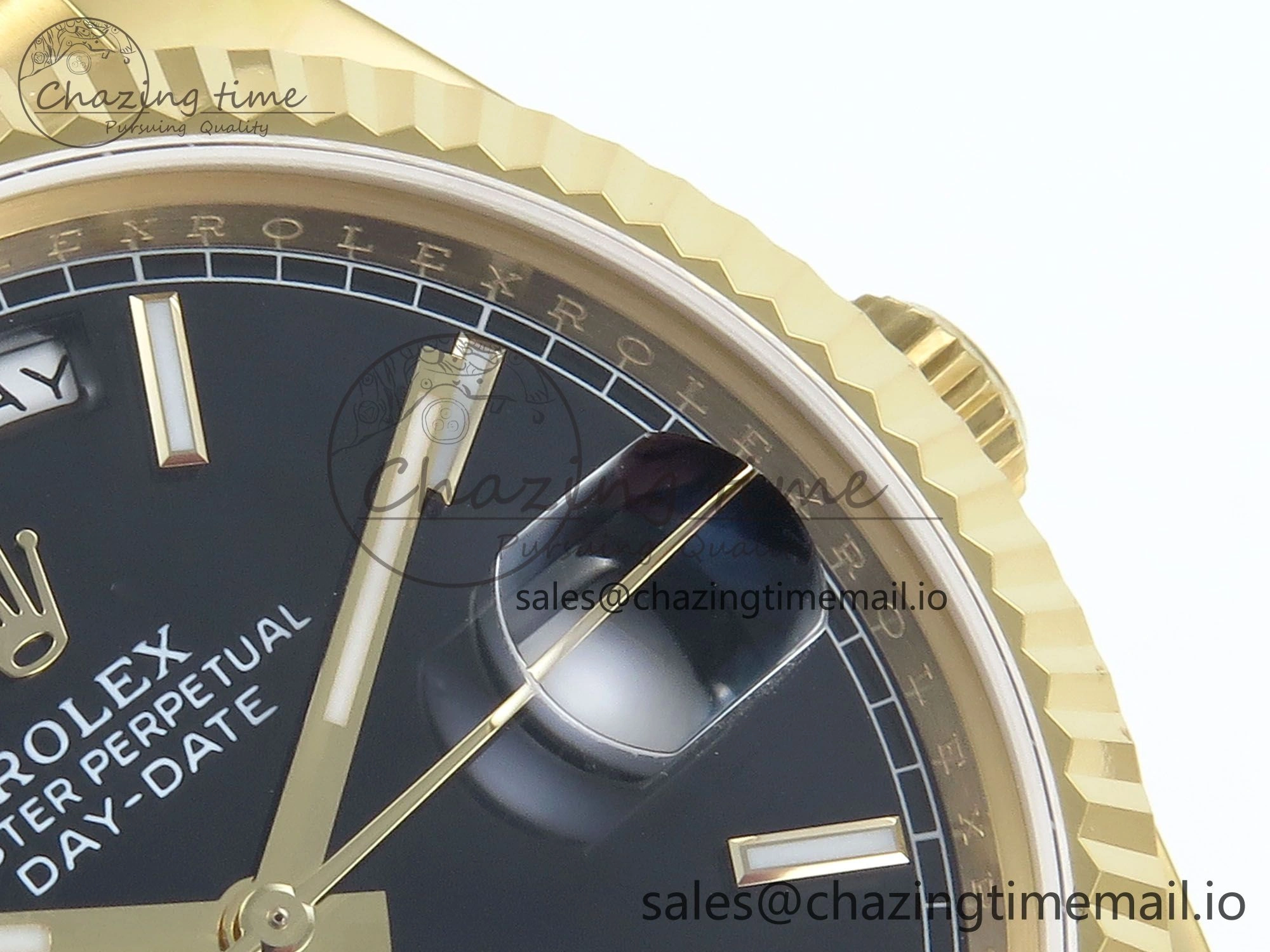 Trendy Day Date 128238 36mm YG KF 1:1 Best Edition Black Dial Stick Marker On President Bracelet A2836 (Gain Weight) 648