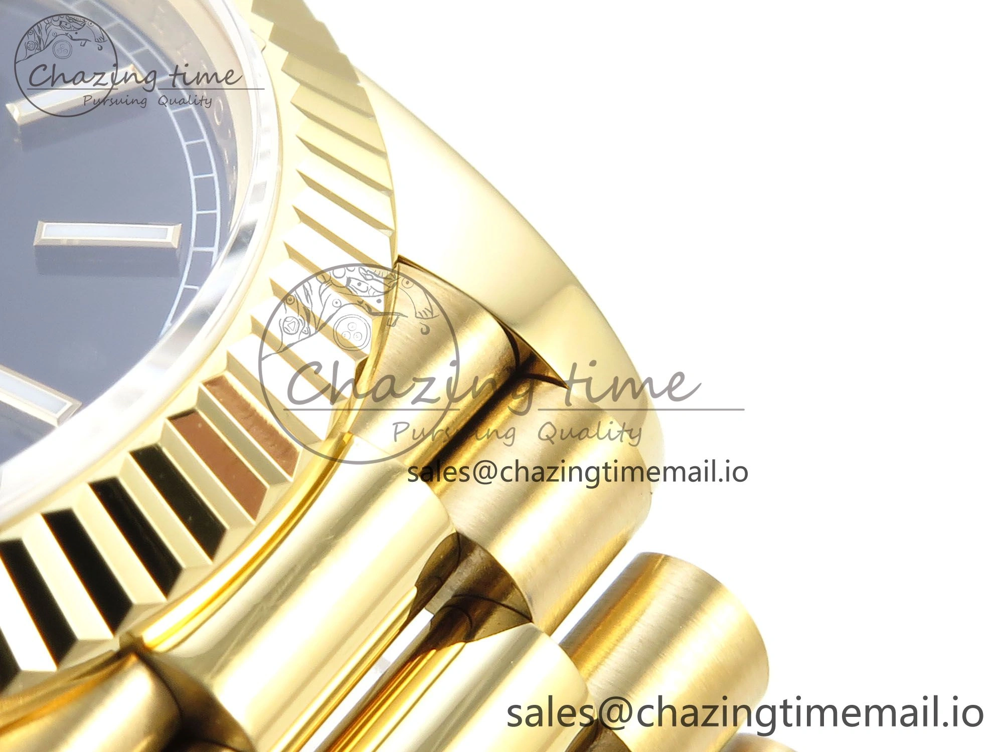 Trendy Day Date 128238 36mm YG KF 1:1 Best Edition Black Dial Stick Marker On President Bracelet A2836 (Gain Weight) 648
