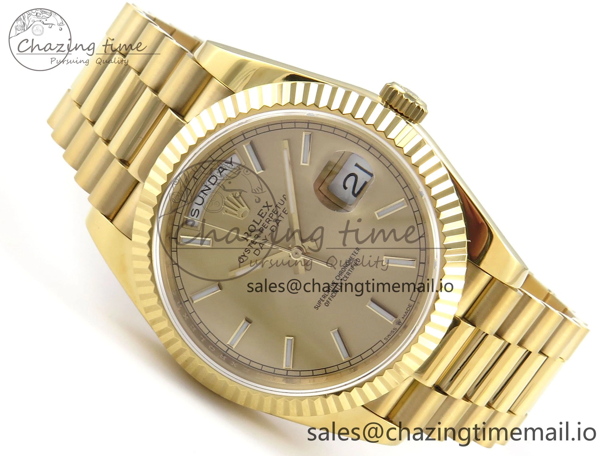 EasyCare Day Date 128238 36mm YG KF 1:1 Best Edition Gold Dial Stick Marker On President Bracelet A2836 (Gain Weight) 653