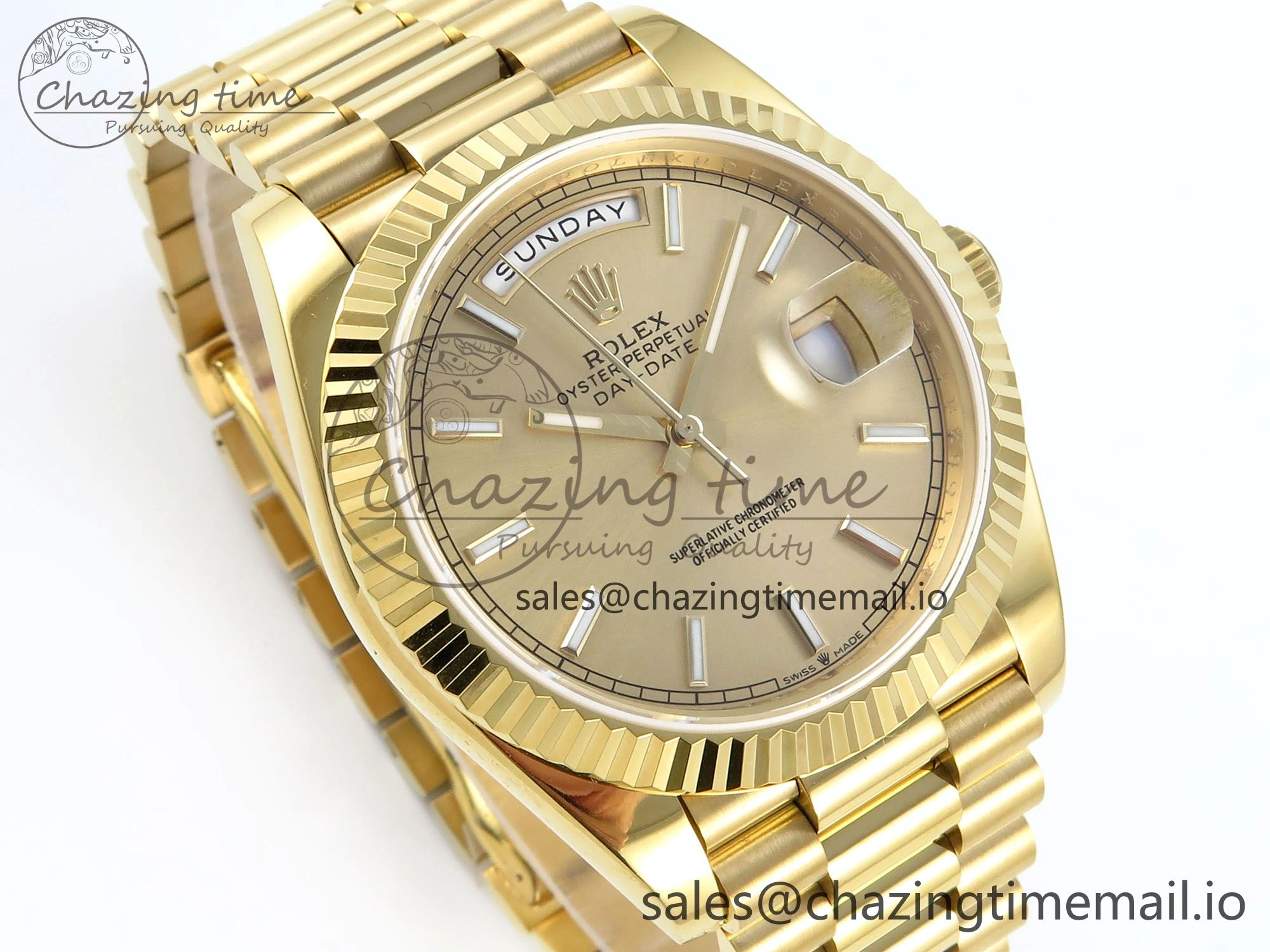 EasyCare Day Date 128238 36mm YG KF 1:1 Best Edition Gold Dial Stick Marker On President Bracelet A2836 (Gain Weight) 653
