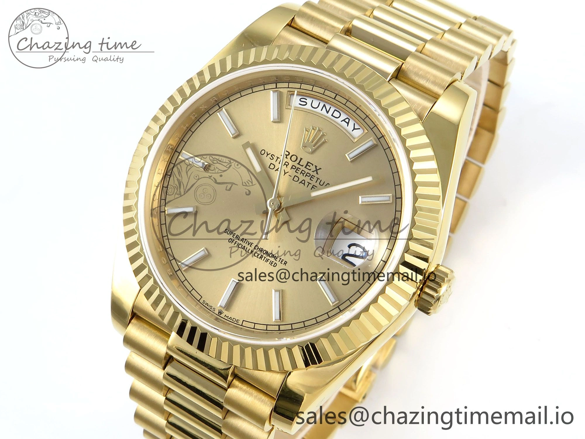 EasyCare Day Date 128238 36mm YG KF 1:1 Best Edition Gold Dial Stick Marker On President Bracelet A2836 (Gain Weight) 653