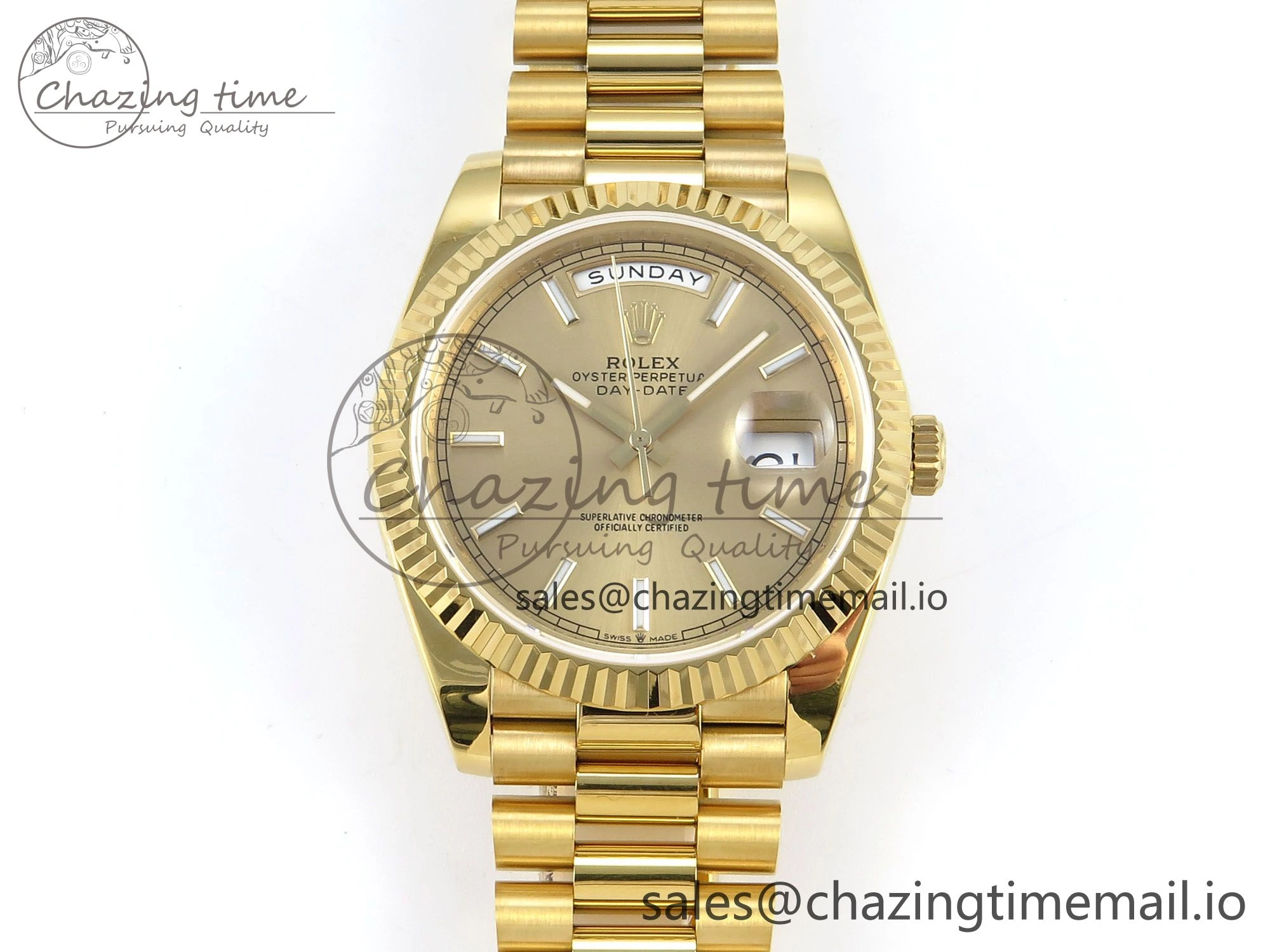 EasyCare Day Date 128238 36mm YG KF 1:1 Best Edition Gold Dial Stick Marker On President Bracelet A2836 (Gain Weight) 653