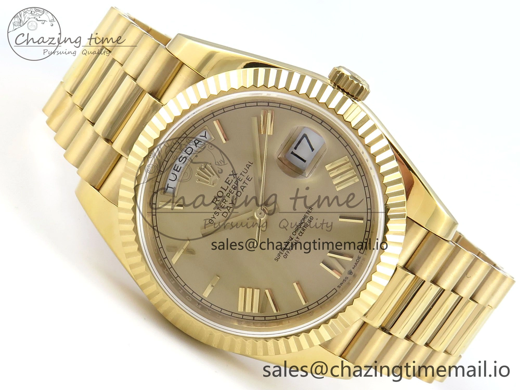 Functional Day Date 128238 36mm YG KF 1:1 Best Edition Gold Roman Dial On President Bracelet A2836 (Gain Weight) 649