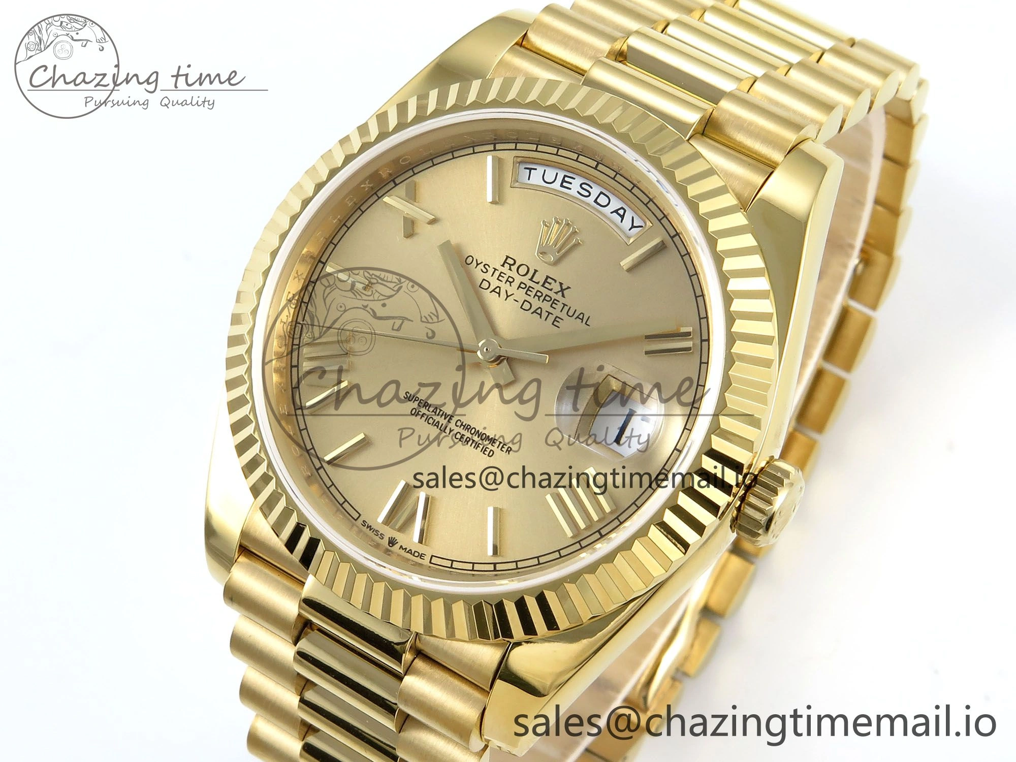 Functional Day Date 128238 36mm YG KF 1:1 Best Edition Gold Roman Dial On President Bracelet A2836 (Gain Weight) 649