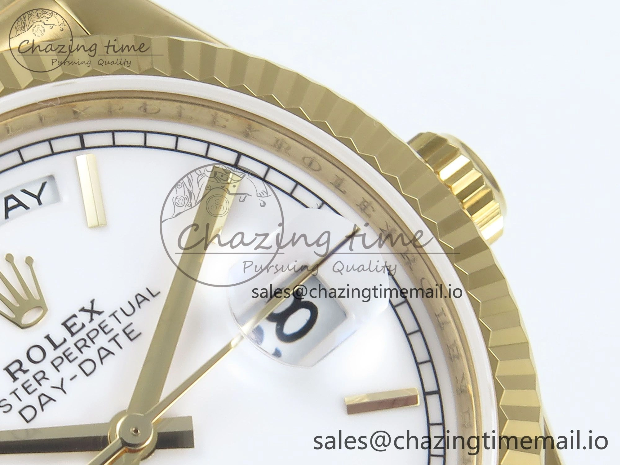 Day Date 128238 36mm YG KF 1:1 Best Edition White Dial Stick Marker On President Bracelet A2836 (Gain Weight) Stretchable 507