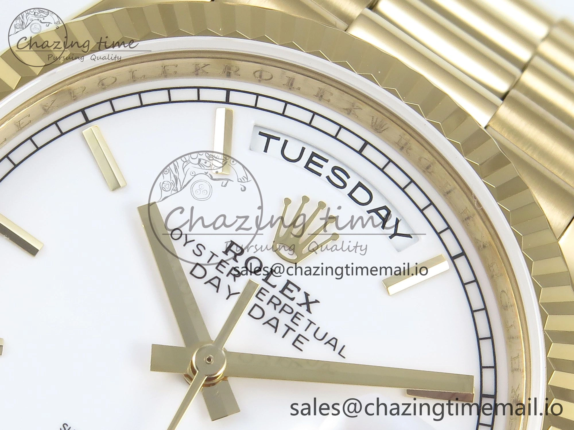 Day Date 128238 36mm YG KF 1:1 Best Edition White Dial Stick Marker On President Bracelet A2836 (Gain Weight) Stretchable 507