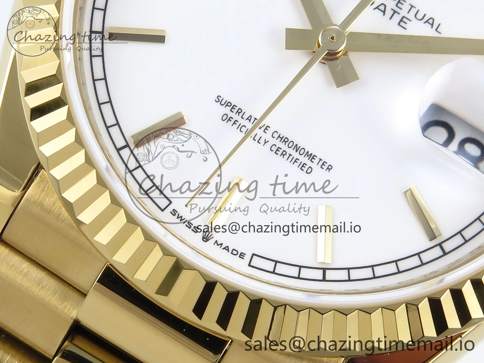 Day Date 128238 36mm YG KF 1:1 Best Edition White Dial Stick Marker On President Bracelet A2836 (Gain Weight) Stretchable 507