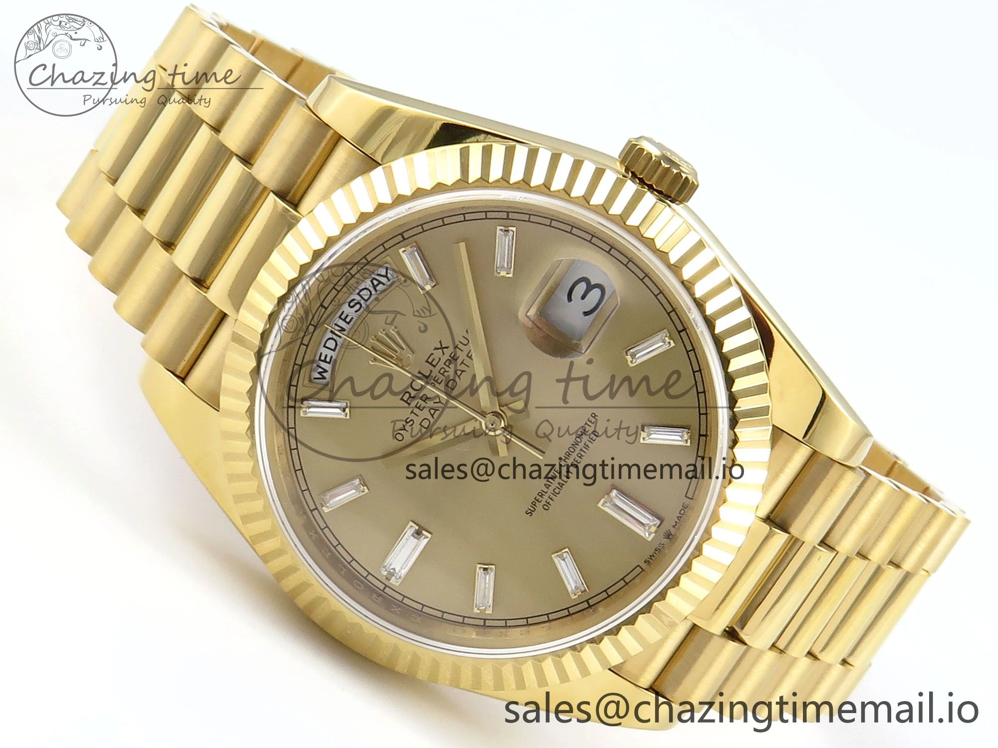 Day Date 128238 36mm YG KF 1:1 Best Edition YG Crystal Dial On President Bracelet A2836 (Gain Weight) Timeless 646