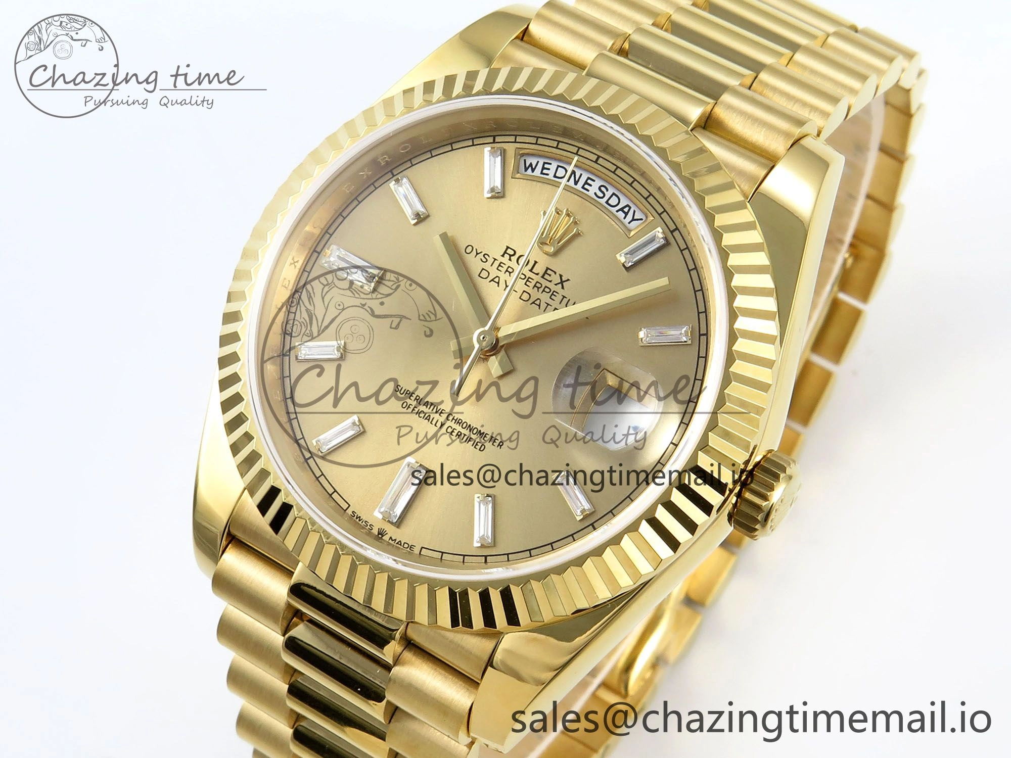 Day Date 128238 36mm YG KF 1:1 Best Edition YG Crystal Dial On President Bracelet A2836 (Gain Weight) Timeless 646