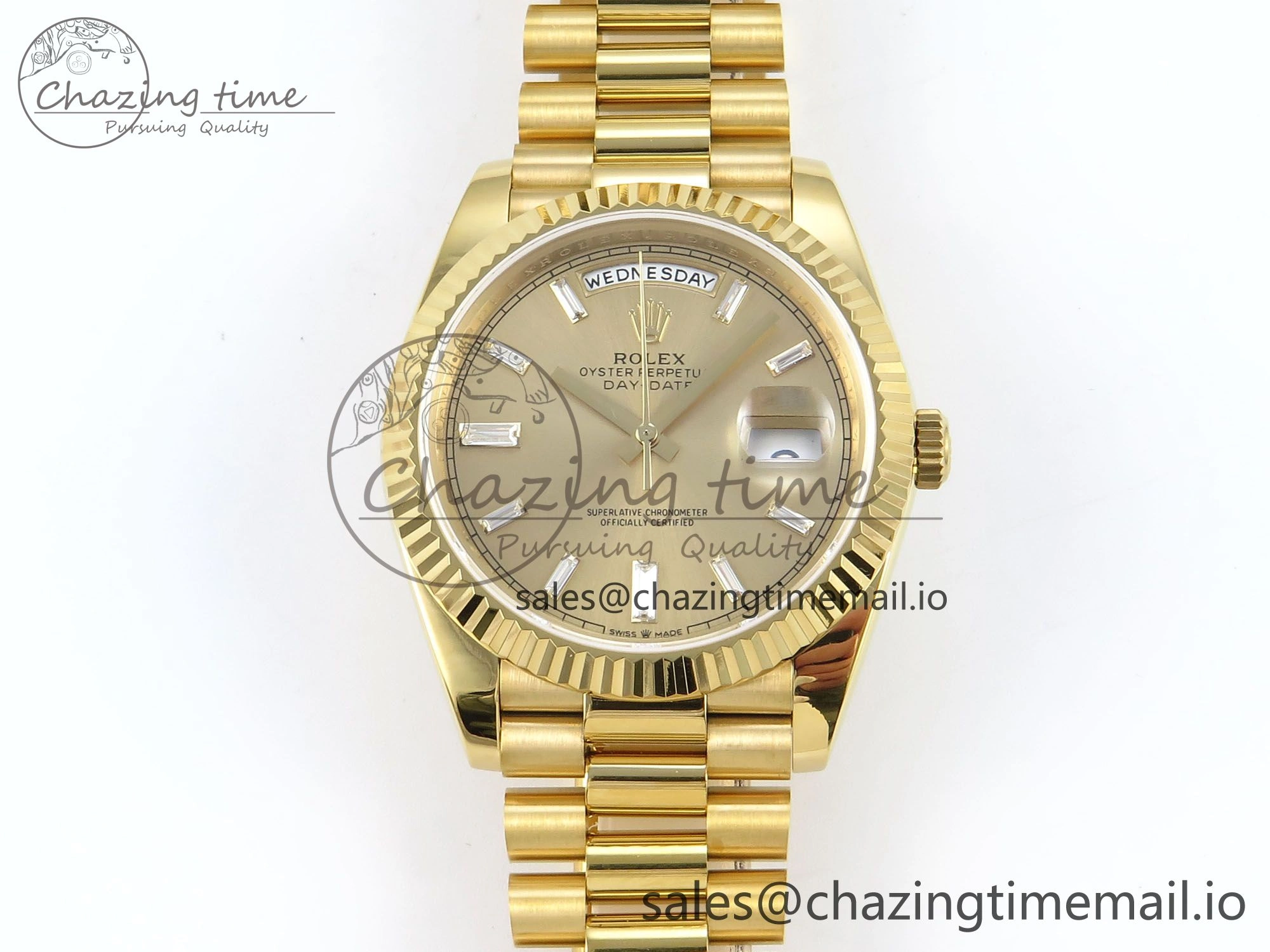 Day Date 128238 36mm YG KF 1:1 Best Edition YG Crystal Dial On President Bracelet A2836 (Gain Weight) Timeless 646