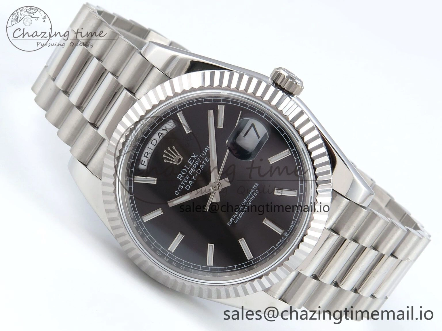 Day Date 128239 36mm SS KF 1:1 Best Edition Black Dial Stick Marker On President Bracelet A2836 (Gain Weight) Lightweight 640