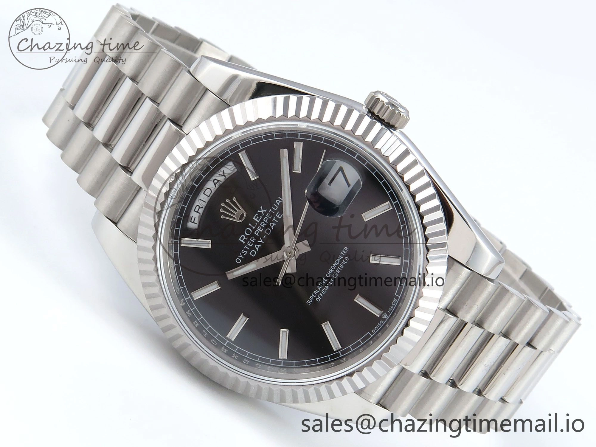 Day Date 128239 36mm SS KF 1:1 Best Edition Black Dial Stick Marker On President Bracelet A2836 (Gain Weight) Lightweight 640