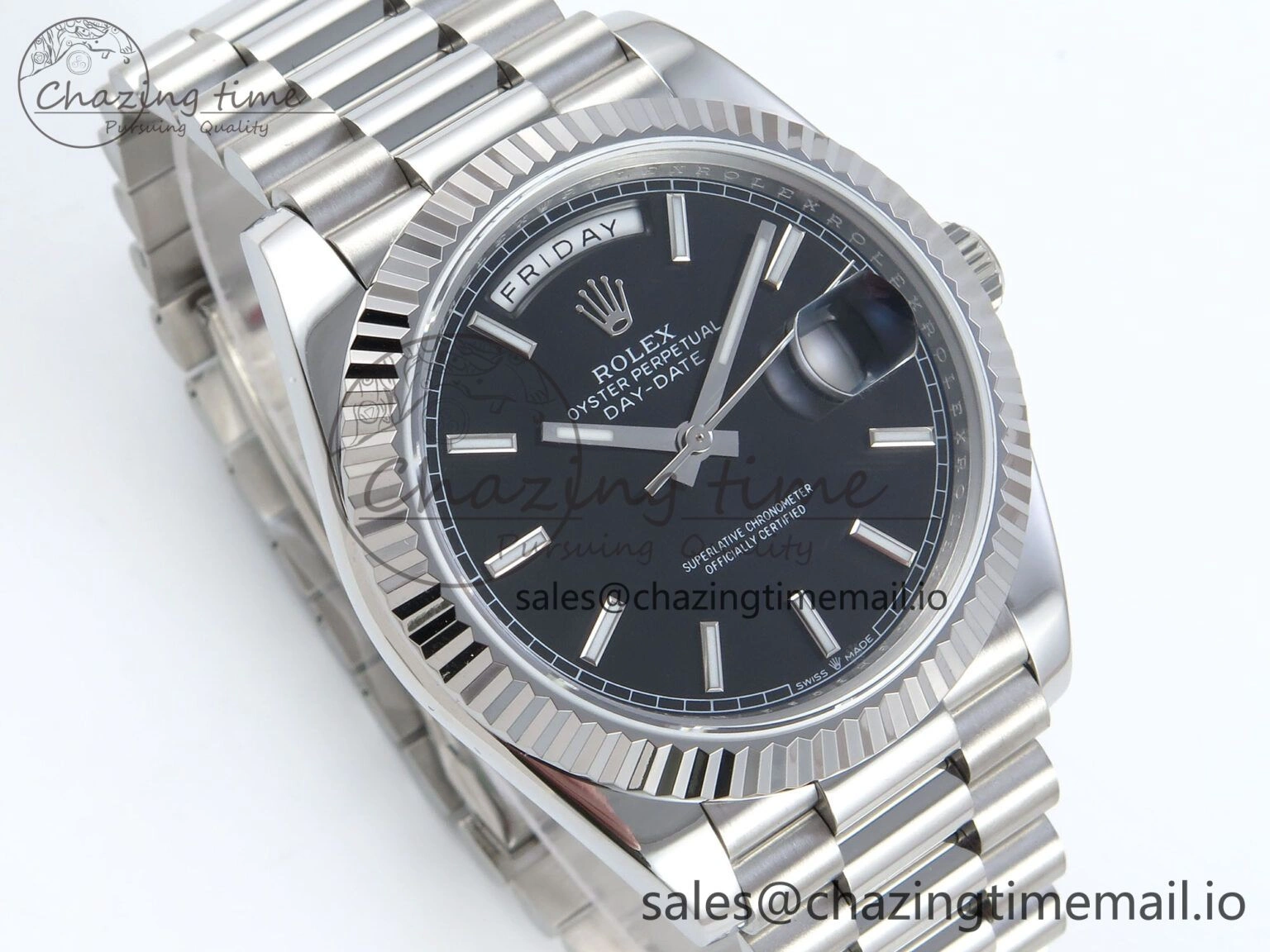 Day Date 128239 36mm SS KF 1:1 Best Edition Black Dial Stick Marker On President Bracelet A2836 (Gain Weight) Lightweight 640