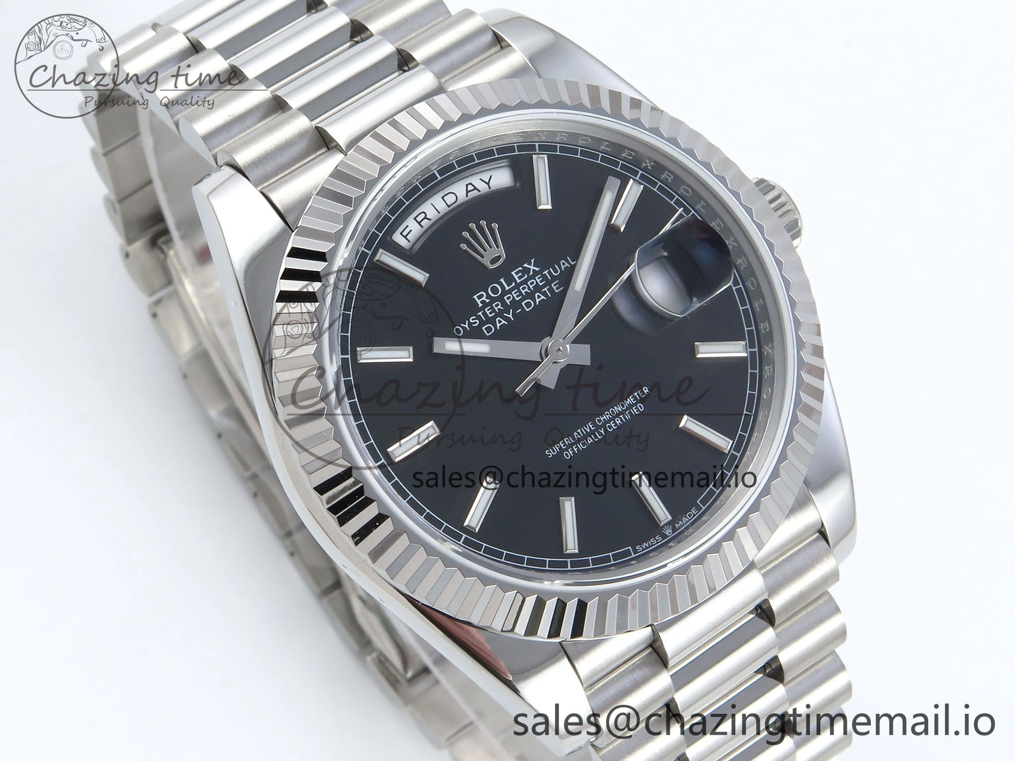Day Date 128239 36mm SS KF 1:1 Best Edition Black Dial Stick Marker On President Bracelet A2836 (Gain Weight) Lightweight 640