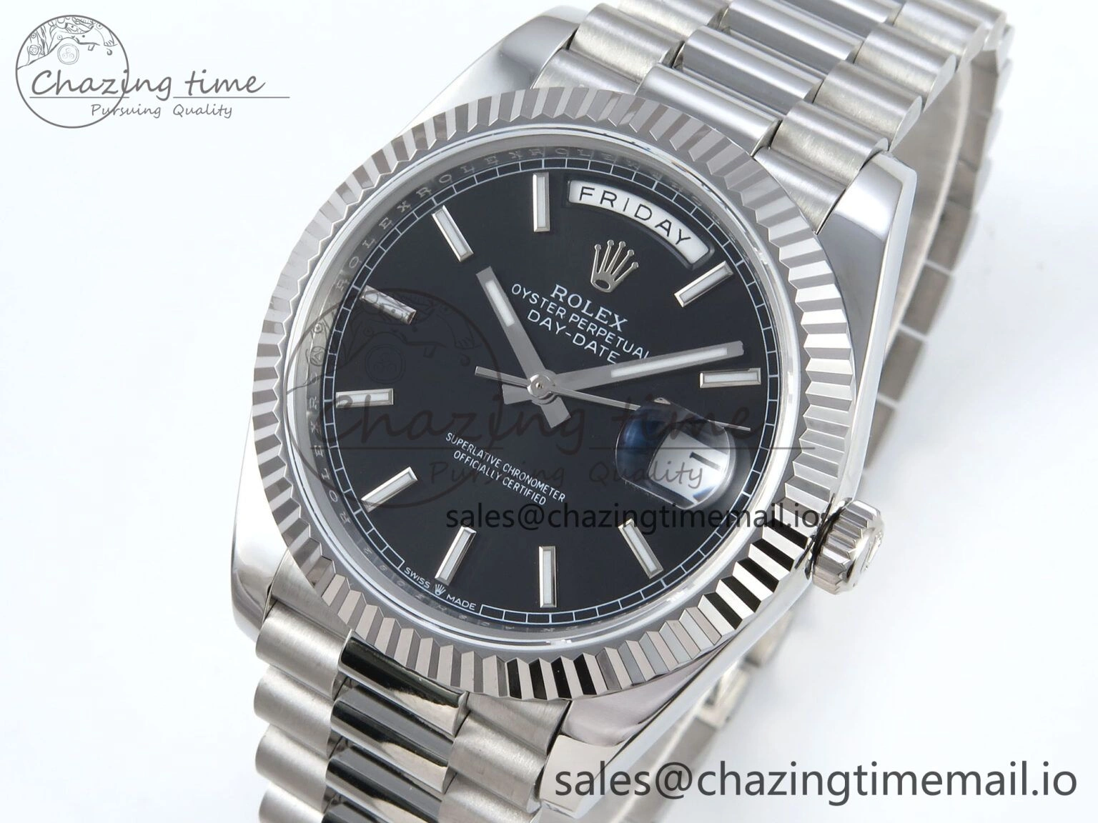 Day Date 128239 36mm SS KF 1:1 Best Edition Black Dial Stick Marker On President Bracelet A2836 (Gain Weight) Lightweight 640