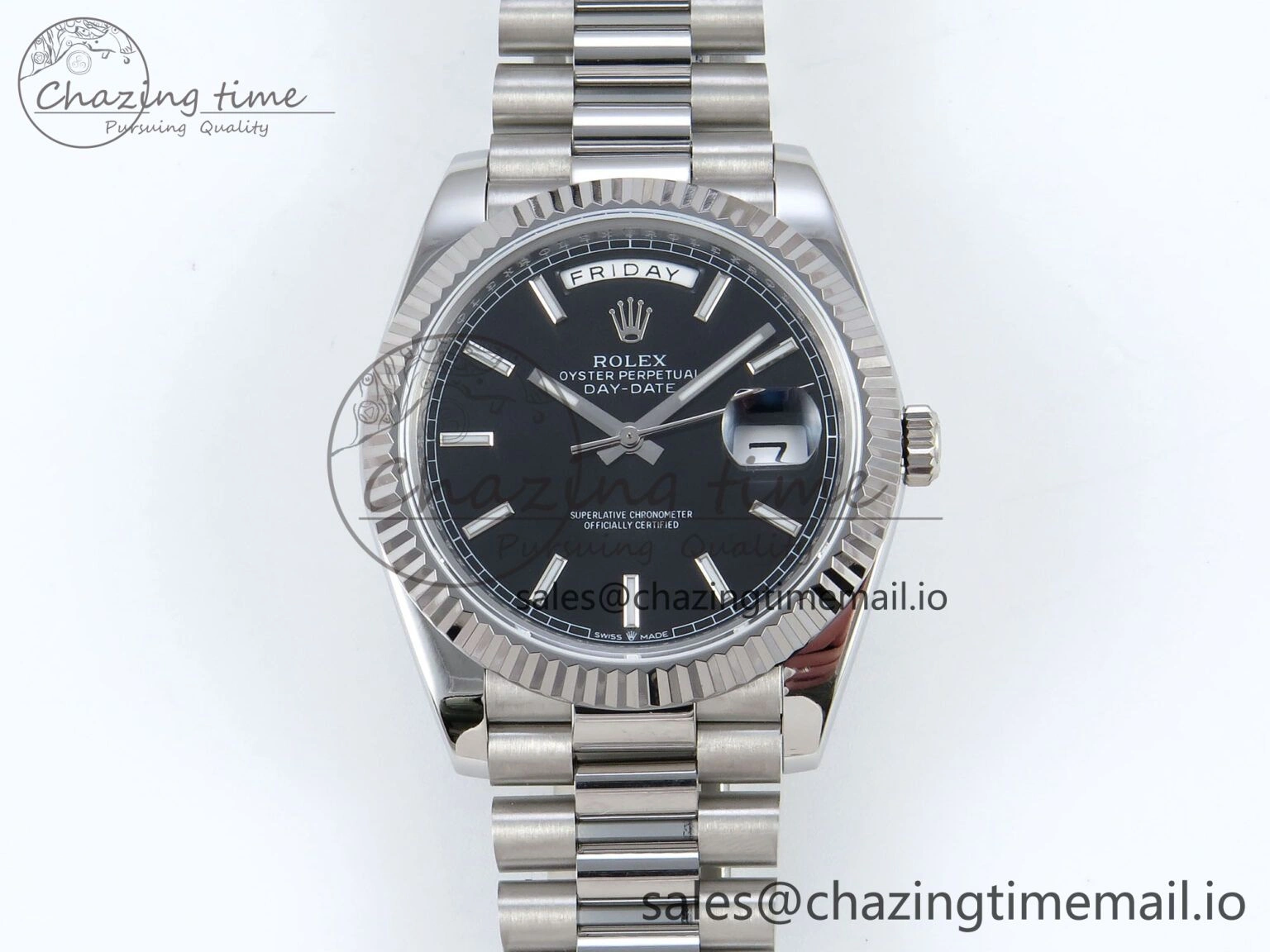 Day Date 128239 36mm SS KF 1:1 Best Edition Black Dial Stick Marker On President Bracelet A2836 (Gain Weight) Lightweight 640