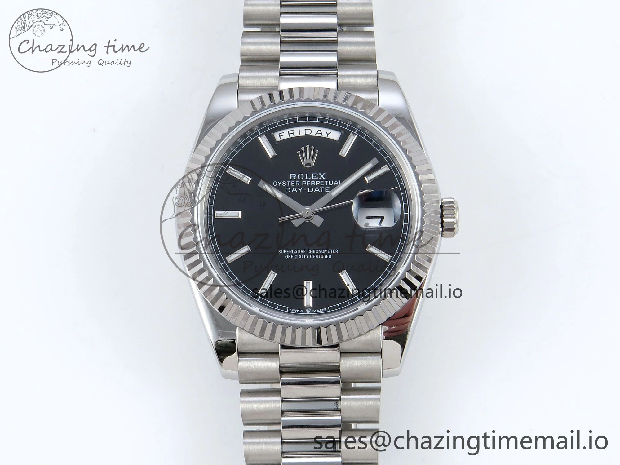 Day Date 128239 36mm SS KF 1:1 Best Edition Black Dial Stick Marker On President Bracelet A2836 (Gain Weight) Lightweight 640