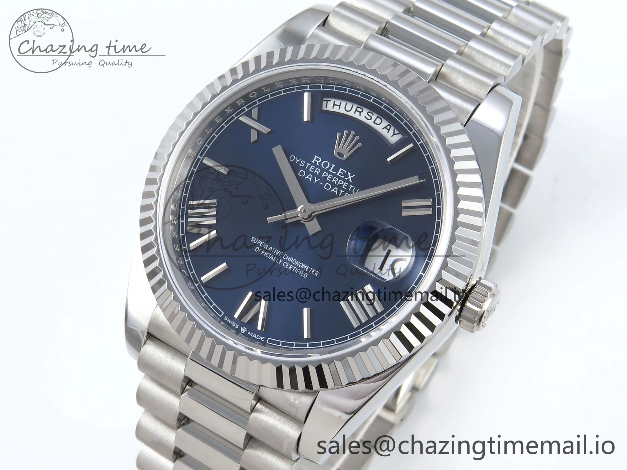 Day Date 128239 36mm SS KF 1:1 Best Edition Blue Roman Dial On President Bracelet A2836 (Gain Weight) SmartChoice 642