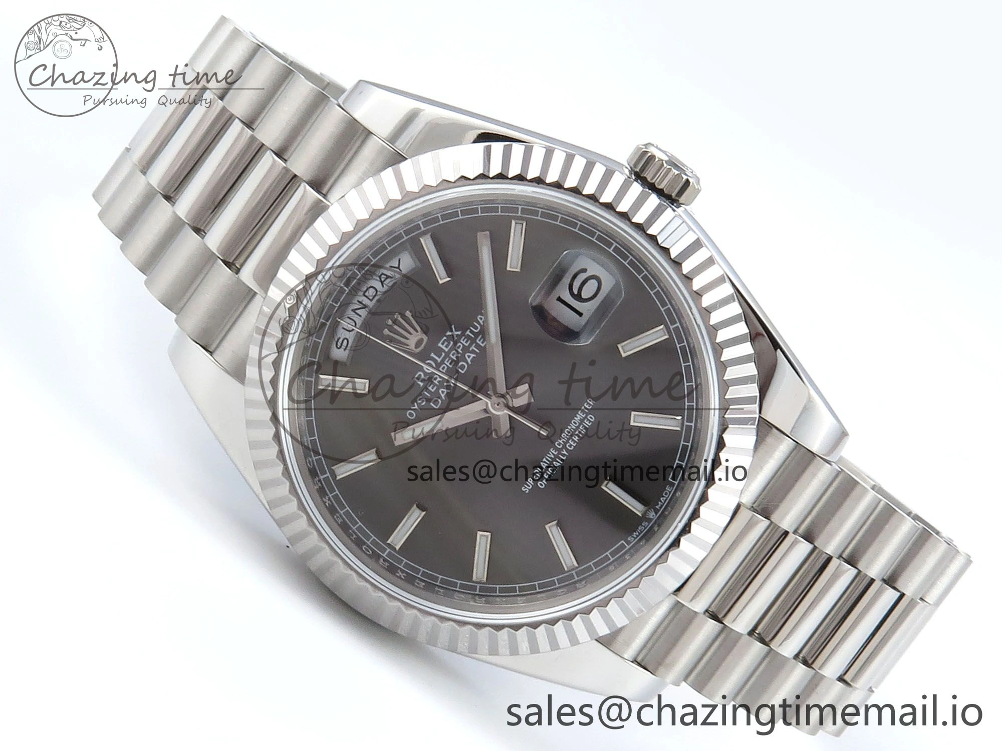 Efficient Day Date 128239 36mm SS KF 1:1 Best Edition Gray Dial Stick Marker On President Bracelet A2836 (Gain Weight) 643