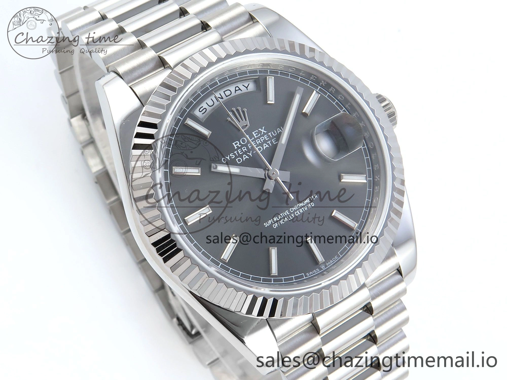 Efficient Day Date 128239 36mm SS KF 1:1 Best Edition Gray Dial Stick Marker On President Bracelet A2836 (Gain Weight) 643