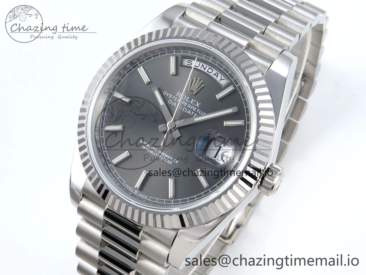 Efficient Day Date 128239 36mm SS KF 1:1 Best Edition Gray Dial Stick Marker On President Bracelet A2836 (Gain Weight) 643