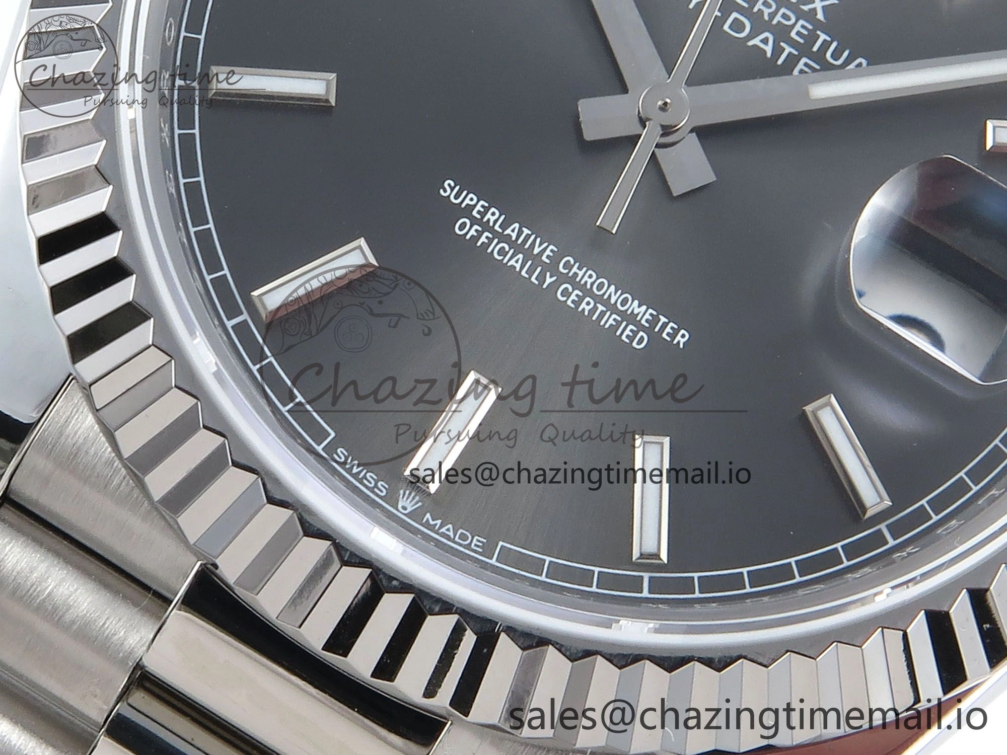 Efficient Day Date 128239 36mm SS KF 1:1 Best Edition Gray Dial Stick Marker On President Bracelet A2836 (Gain Weight) 643