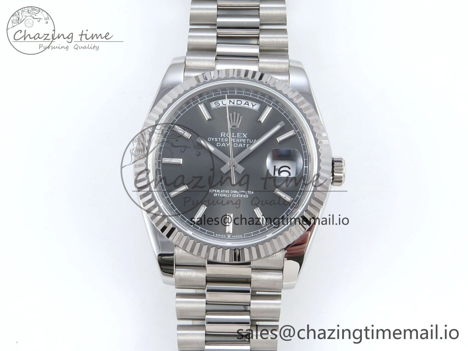 Efficient Day Date 128239 36mm SS KF 1:1 Best Edition Gray Dial Stick Marker On President Bracelet A2836 (Gain Weight) 643